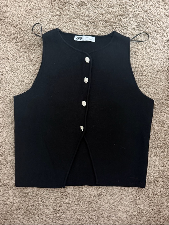Zara Tops - Zara Black Sleeveless Knit Tank with Center Buttons